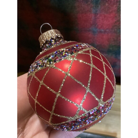 Krebs Glass Christmas Ornaments Candy Apple Red Flame Stripes & Lattice 2 Boxes - Picture 12 of 15